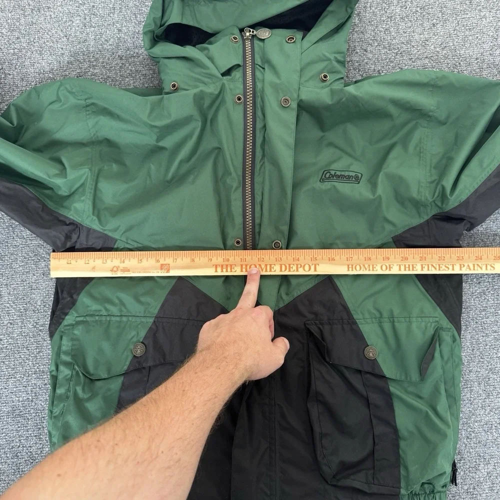 Vintage Coleman Mens Jacket M Green Full Zip Hooded Snap Button Lined Casual